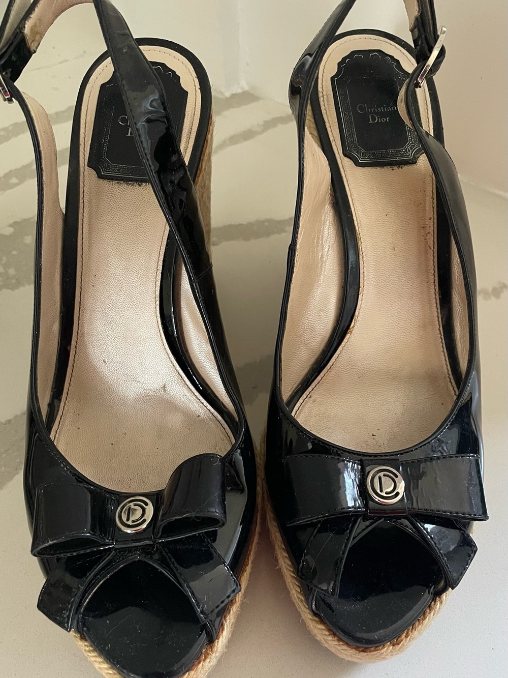 Dior Black Patent Leather Bow Wedge Espadrille - Picture 2 of 7